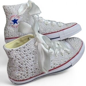 Diamonds & Pearls High Top Converse Sizes 5-14 New With Ribbon Laces